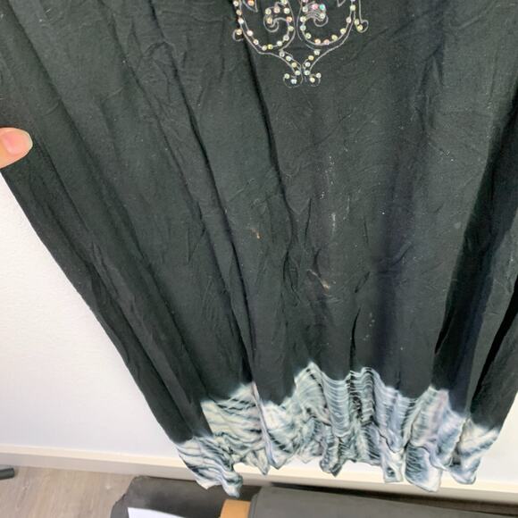 Y2K Vocal Black White Tie Dye Bling Crochet Maxi Goth Cross Dress Chest 28" Lg - Picture 4 of 9